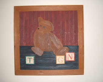 Bear with blocks wood picture