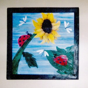Sunflowers, Lady Bugs, Sunflowers and Lady Bugs, Fireflies, Sunflowers and Lady Bugs Wood Picture
