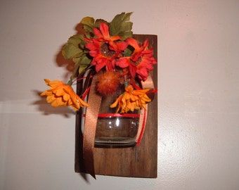 Ball Jar Mason Jar Sconce with Flowers on Barn Wood