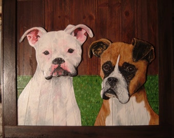 Custom Pet Portrait Boxer Dogs An OOAK 2D Wood Picture