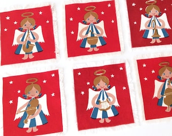 6 Danish Christmas Cocktail Napkins, Angel Musicians Print by Vanguard