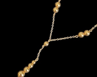 Krementz gold filled drop necklace with graduated beads, spring ring closure, signed on jump ring, vintage jewelry 1980s, 17 inches long