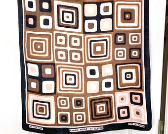 Tea towel Chinese Puzzle by Ulster in Irish linen, abstract concentric squares in peach brown black white, orderly geometric boxes wall art