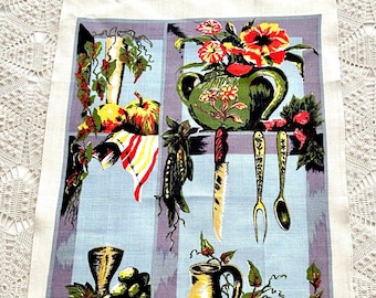 Window Display Linen Tea Towel by Belcrest Prints, New with Tag, Fruit Kitchen Decor