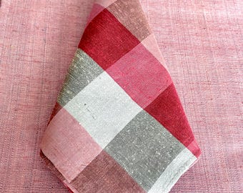 Thai Silk Plaid Placemat Set for 8, Gray Rose Taupe Ruby, Vintage Table Linens, 16 Pieces