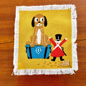 The Tinderbox fairy tale cocktail napkin, Danish designer Jangaard, square, Hans Christian Andersen story, mid century vintage table linens
