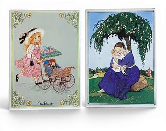 2 Villeroy and Boch Vilbo Cards, Doll Mother, Mother and Child, Ceramic Postcards West Germany
