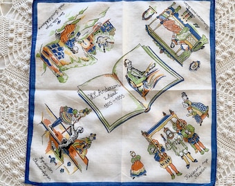 Hans Christian Andersen Handkerchief 150th Birthday, Fairy Tales, Danish Language, Denmark Souvenir