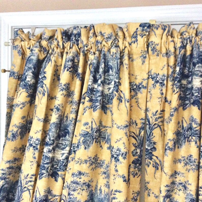 Pair Toile Drapery Panels Waverly La Petite Ferme Blue And Etsy
