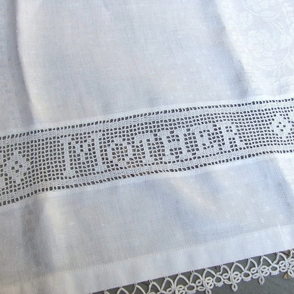 Vintage Linen Damask Towel Crochet Spells MOTHER