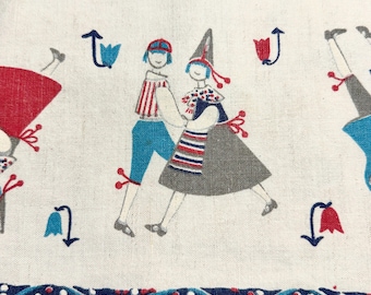 Swedish Table Runner, Traditional Attire Dancing Figures, Folk Art Textile, 7 by 53 Inches