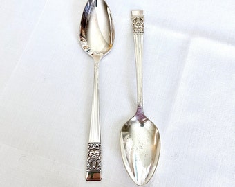 2 Coronation 1936 serving spoons by Community, mid 20th century, antique silver plate flatware traditional, King Edward VIII crowning