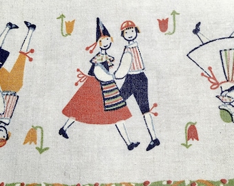 Swedish Table Runner, Traditional Attire Dancing Figures, Folk Art Textile, 7 by 37