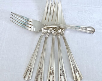 6 Lido Salad Forks by Wm A Rogers Oneida, Silver Plate 1938, Vintage Silverware Flatware