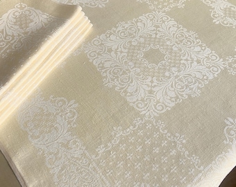 6 Irish Linen Napkins, Pale Yellow Damask Pattern, 22 Inches Square, Early 20th Century, 1930s Table Linens