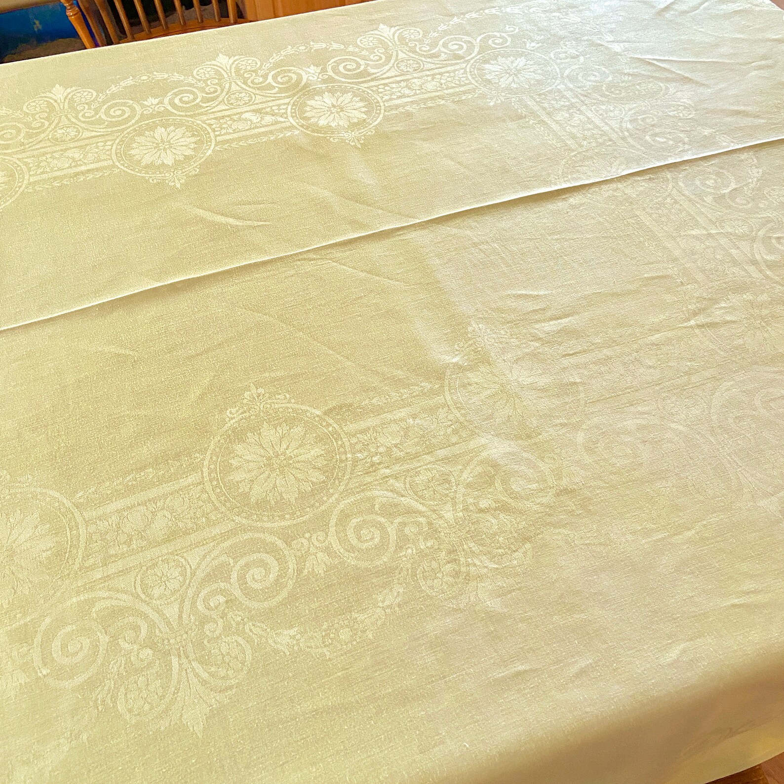 Yellow Linen Damask Tablecloth Bright Sunshine Color 70 by Etsy