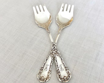 2 ice cream forks Yale by Wm Rogers, Victorian silverware, 5 inches ornate silverplate, introduced 1894, monogram Old English B