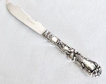 Fruit knife FLORAL 1902 by R Wallace 1835 silverplate silverware 6 inches long, antique flatware, ornate flowers handle, silver plate blade