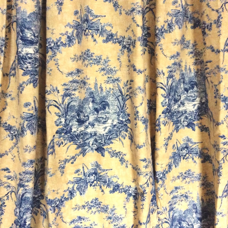 Pair Toile Drapery Panels Waverly La Petite Ferme Blue And Etsy
