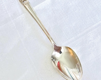 Eternally Yours Silverplate Serving Spoon, Pierced Floral Handle, 8 Inches Long