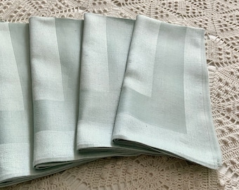 12 green Irish linen napkins, banded damask, tuxedo stripes, dinner size, 20 inches, vintage table linens, tailored style, minimalist design