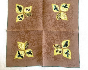 Tammis Keefe Linen Handkerchief, Meadow Insects, Vintage Novelty 1950s, New with Tag