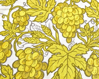 Yellow Grapevine Print Tablecloth, 51 by 46, Fallani and Cohn, Vintage Table Linens The Ryans