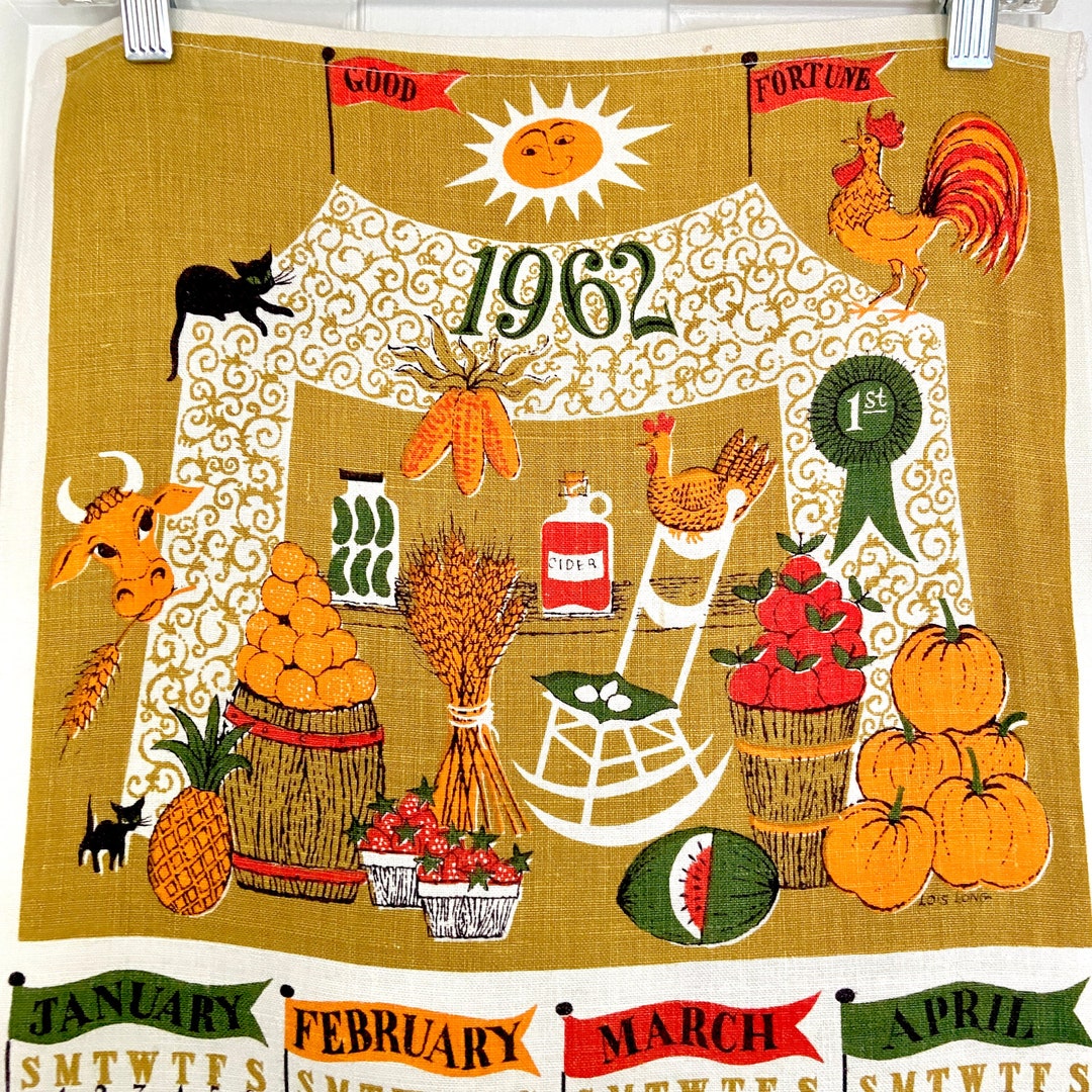 lois-long-1962-calendar-towel-farm-harvest-produce-booth-good-etsy