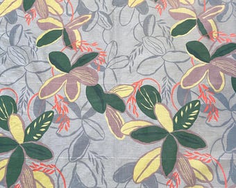 Tropical Floral Curtains, Pair Mid Century Drapes, 1950s Abstract Botanicals, Muted Colors