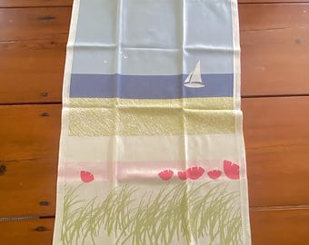 Swedish Tea Towel by Ekelund Weavers All Organic Cotton, Summer Coastal Scene, Smooth Woven Textiles, Kitchen Linens