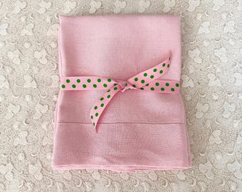 2 Pink Irish Linen Pillowcases, Hemstitched, 1970s Vintage Bed Linens, Solid Color, Standard Size