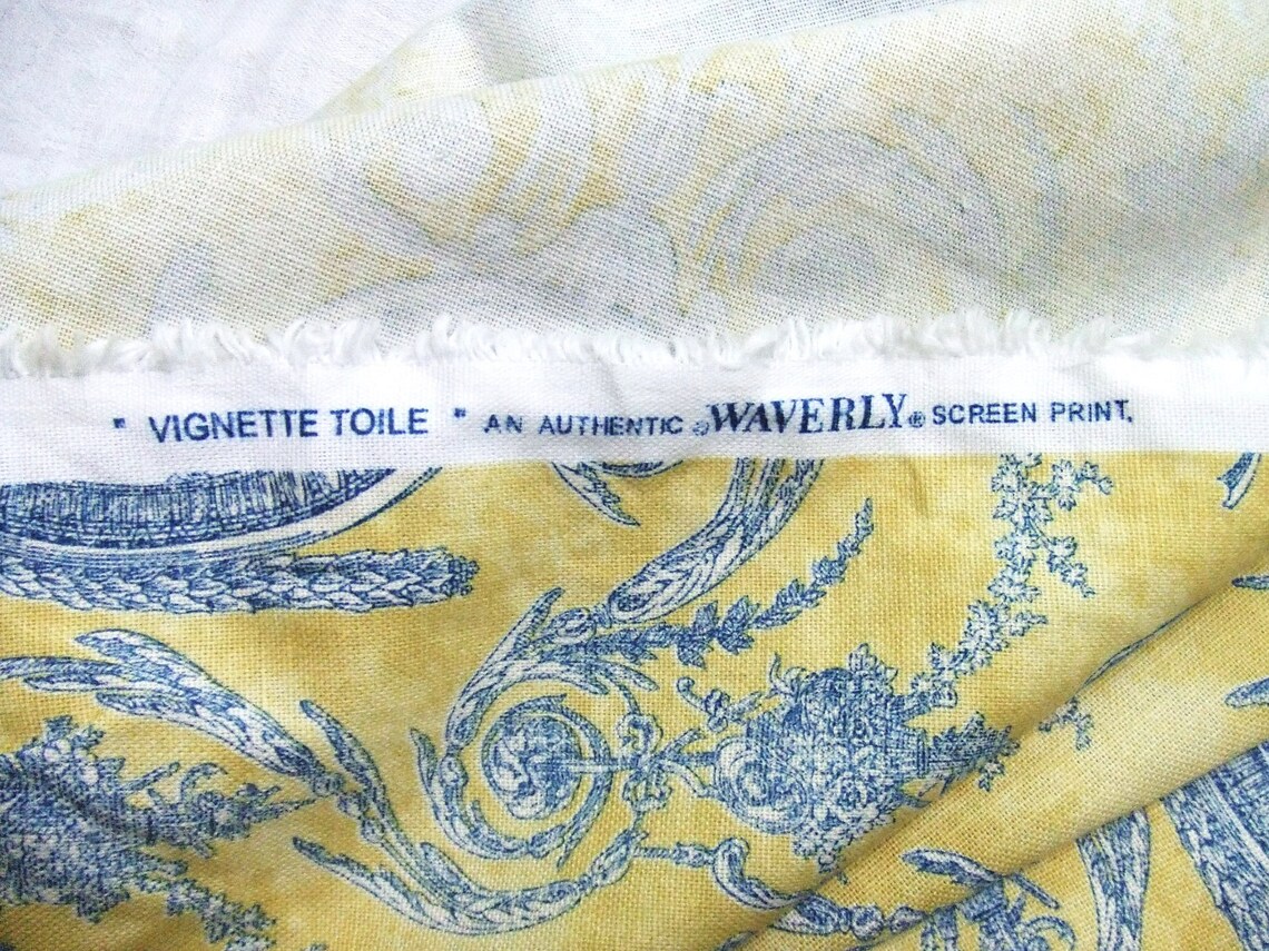 3 Yards Waverly Blue and Yellow Toile Etsy