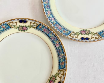 2 Queen Louise bread and butter plates Thomas of Bavaria, 1930s German porcelain, vintage fine china, blue floral decor, gold rim