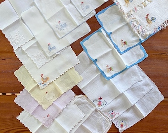 18 assorted cocktail napkins square shapes, vintage table linens, barware, instant collection