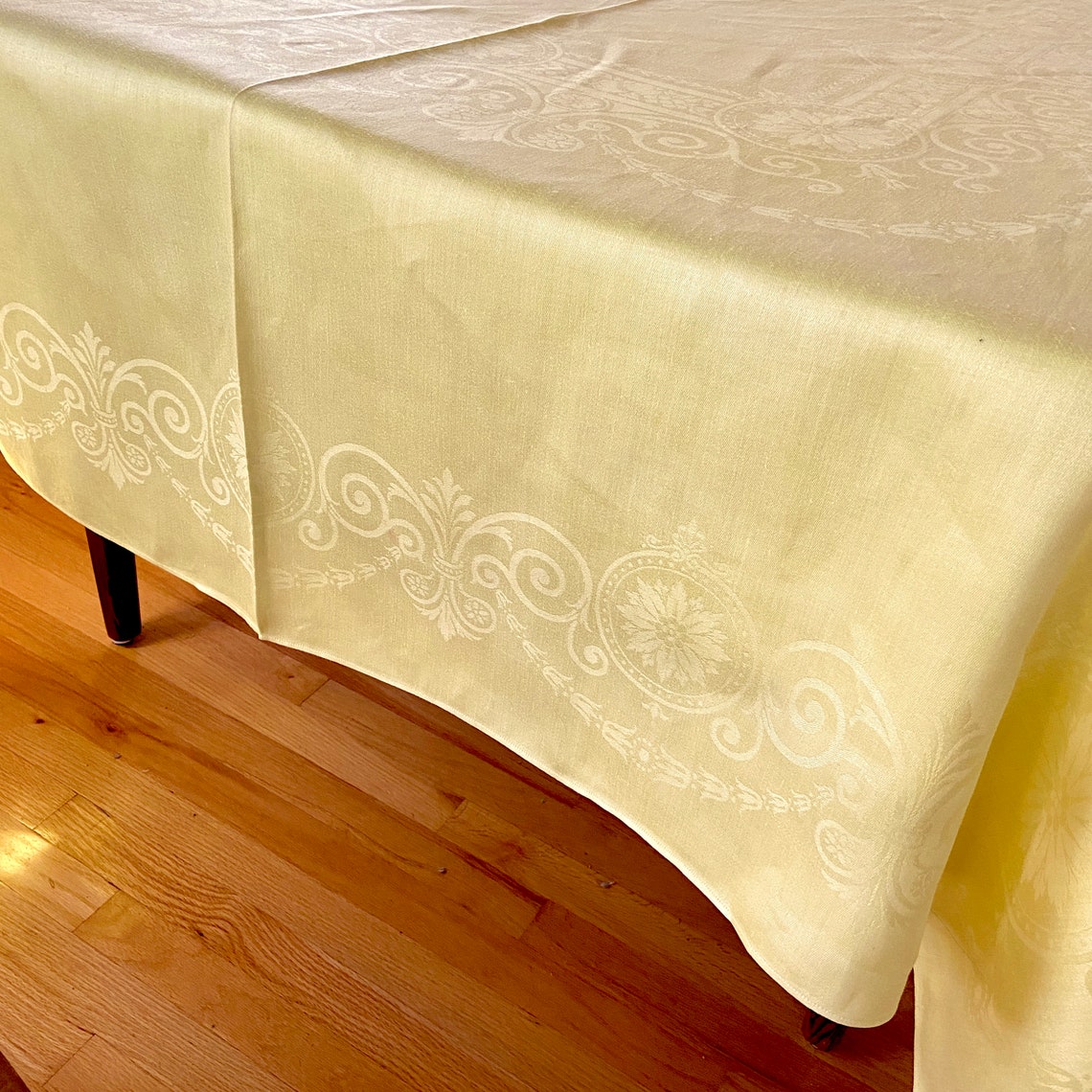 Yellow Linen Damask Tablecloth Bright Sunshine Color 70 by Etsy