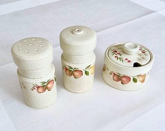 Wedgwood Quince Stoneware Salt, Pepper, and Mustard Jar Set, 1970s Fruit Pattern