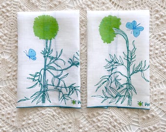 Toallas de lino para invitados Vera Neumann, estampado de claveles azul y verde, juego de 2