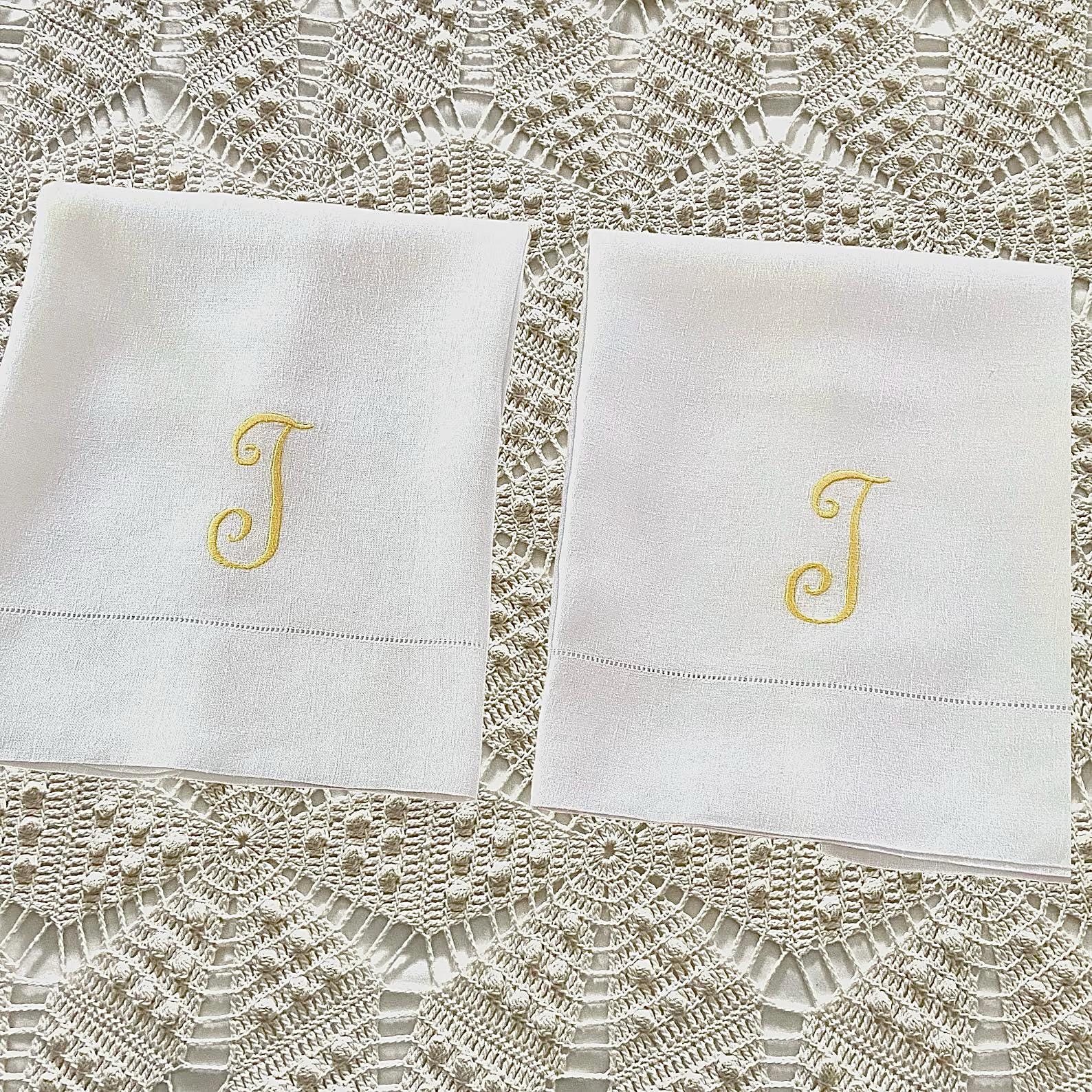 2 white Irish linen pillow cases with yellow monogram T and  hemstitched cuff, 1960s vintage bed linens, wedding accessory, standard size