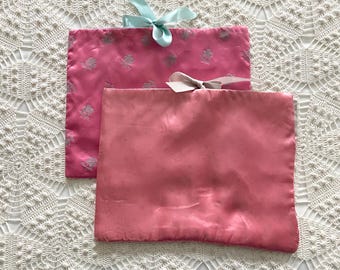 2 Schiaparelli Satin Bags, Lingerie Hosiery Handkerchief Holders, Vintage 1950s