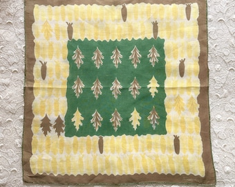 Tammis Keefe Handkerchief, Oak Leaves and Acorns, 1960s Print As Is