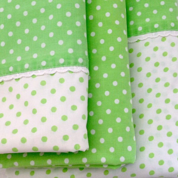 Vintage Sheets Twin Set Lime Green Polka Dots 3 Pieces Sears