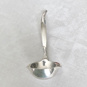 Vintage silver plate gravy ladle Flair pattern with double spout, mid century1960s,  6 inches, curved handle tip with contemporary lines