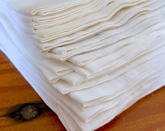 19 Mismatched Drink Napkins White Linen, 10 to 12 Inches Square Straight Edges, Hand Embroidered Flowers, Vintage Table Linens, Dessert Size