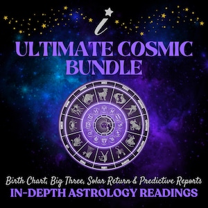 Paquete de astrología cósmica definitiva: carta natal personalizada + los tres grandes signos + retorno solar + lecturas de pronóstico a 1 año / informes detallados
