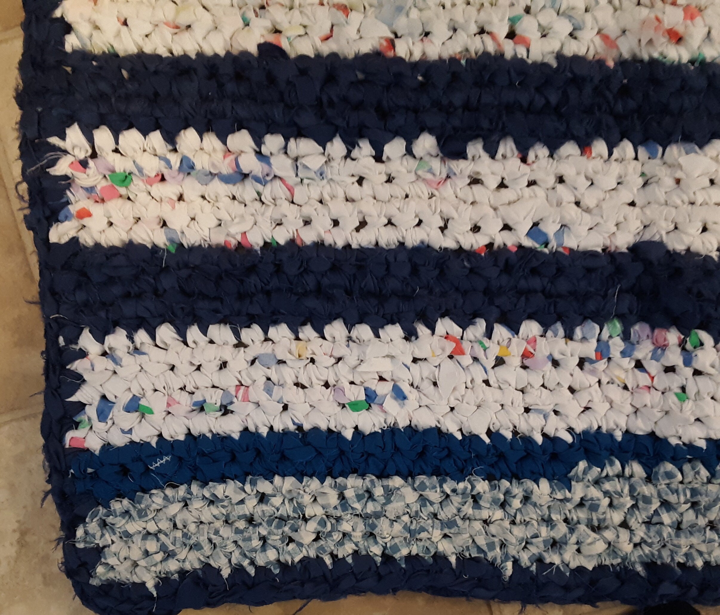 Crochet Rectangle Rag Rug 21 x 31 Blue White Etsy
