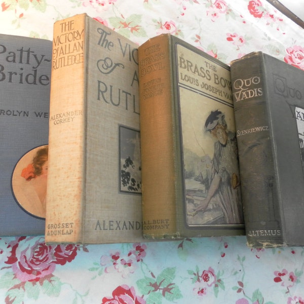 Quartet of Antique Books Reserved for woodwere