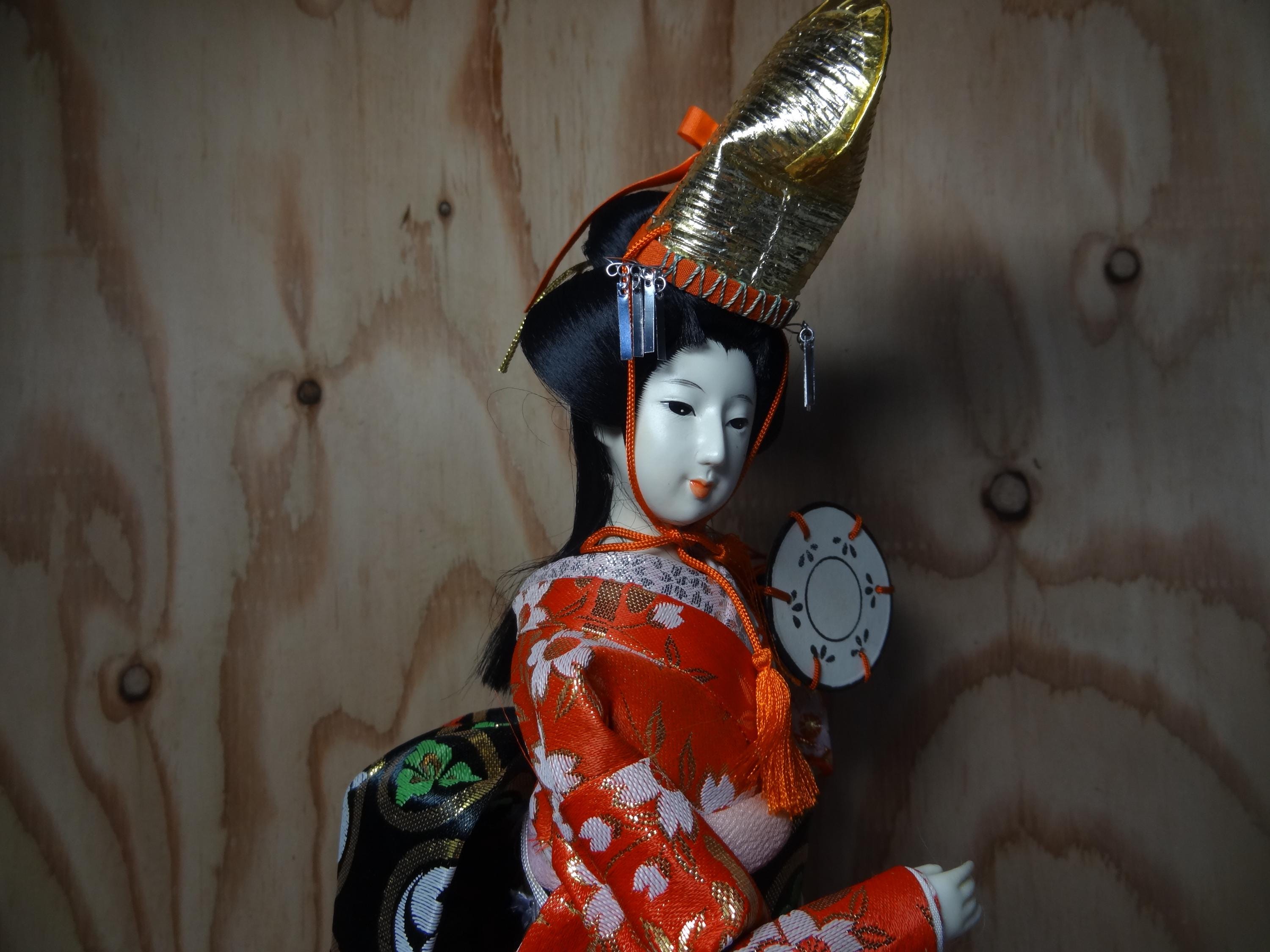 Japanese Traditional Geisha Doll With Hat & Drum, 47cm, Excellent - Etsy