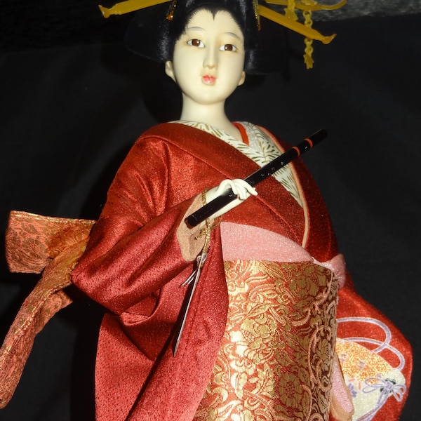 Huge 22" Sukiyo Geisha Doll Tale of Genji Kimono, Pure Silk Japanese Oyama Doll, Luxury Zen Home Decor, Collector Masterpiece, Mint