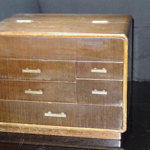 Antique Wooden Sewing Box with Drawers | Vintage Storage Chest Organizer 33×20×H25.5cm Japan