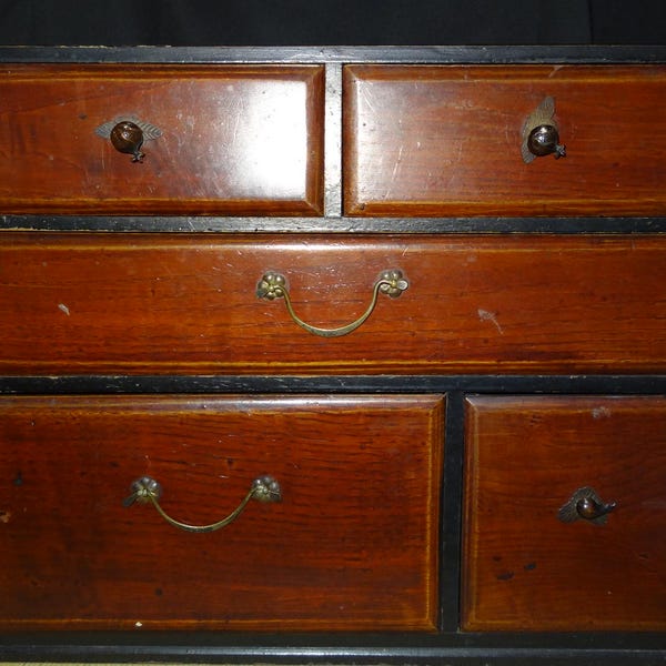 Vintage Japanese Wooden 5 Drawer Desktop Tansu Chest Small Storage Box Desk Organizer Rustic Wabi Sabi Decor 35x26x27cm